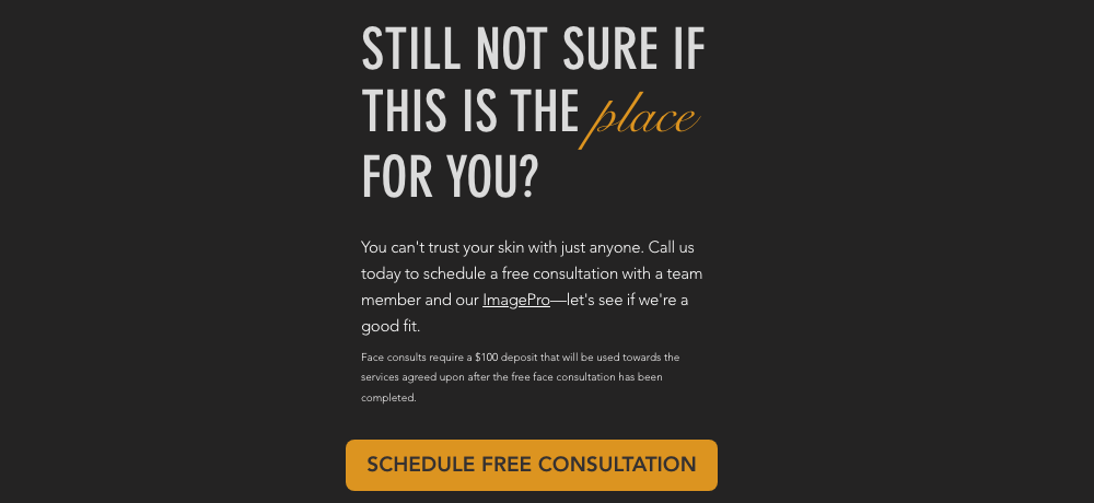 Screenshot showing the free consult versus deposit contradiction for Renaissance Med Spa